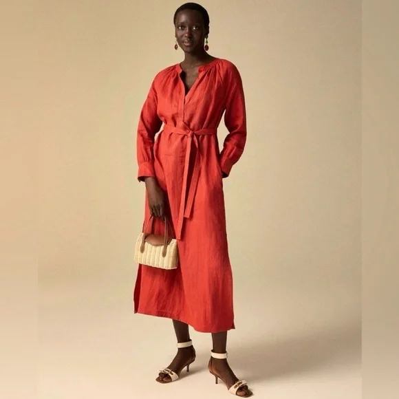 J. Crew | 100% Linen Cabana Maxi Dress in Red Sand Brand~ New w/o Tag 2X - Picture 2 of 13